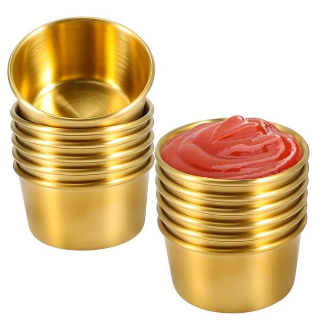 Amytalk Ramekin Sauce Dipping Bowl Mini Sauce Cups Pudding Condiment Cups for Home Party Restaurant (Golden 12PCS 75ml)