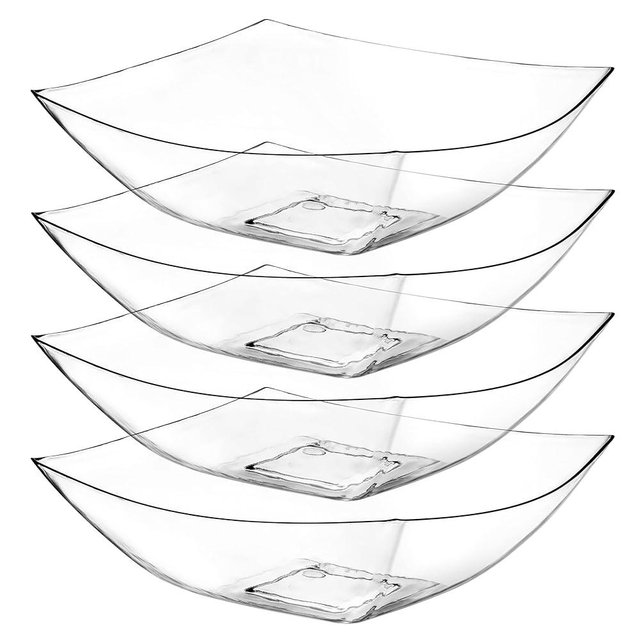 Posh Setting - Clear Plastic Serving Bowls for Party (32oz - 4 Pack) Square Bowls, Disposable Chip Bowls, Candy Bowls for Party Table, Salad & Fruit Bowls for Party, Candy Containers for Candy Buffet