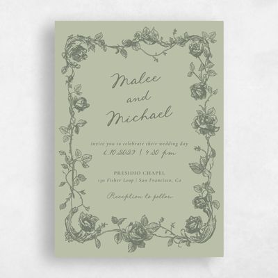 Olive Sage, Green Wedding Invitation - Spina Portrait