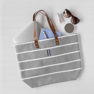 Personalized Large Grey Striped Tote