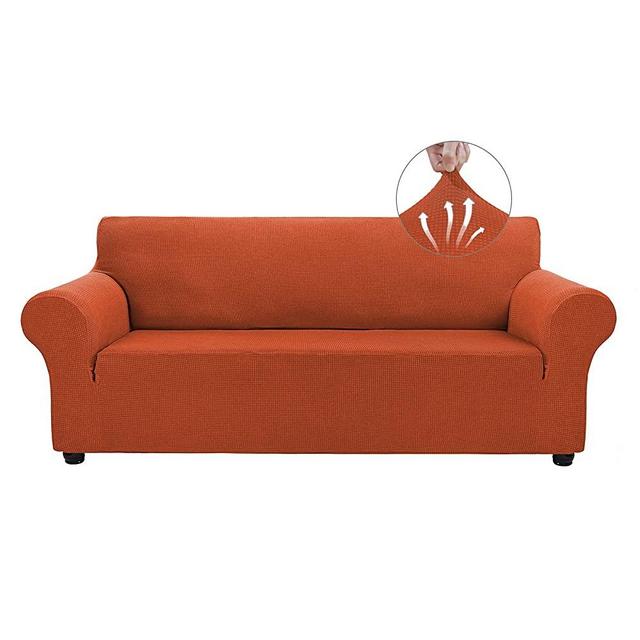 Asnomy Couch Covers for 3 Cushion Couch Stretch Sofa Covers Slipcovers, Pet Protector Furniture Covers for Dogs Cats Spandex Jacquard Fabric Small Checks （Large，Punpkin）
