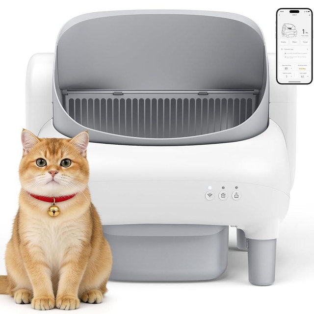 Hazrela Automatic Cat Litter Box, Self Cleaning Litter Box for Multiple Cats with Open Top Design, App Control, Safet Protection,Ultra-Quiet,Easy Setup,Light Gray