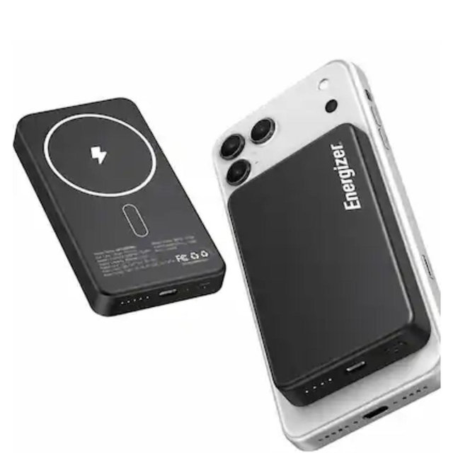Energizer - 10,000mAh SLIM METAL 20W Magnetic Wireless Qi/Qi2.0/MagSafe PowerBank, Portable Charger, 2 Outputs, LED Display, & USB-C - Black