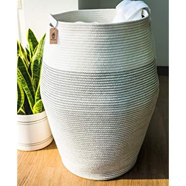Goodpick Laundry Hamper | Woven Cotton Rope Dirty Clothes Hamper Tall Kids Curver Laundry Basket Large, 25.6" Height