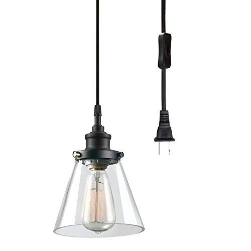 Globe Electric 65580 Jackson 1-Light Plug-in Pendant, Matte Black, Clear Glass Shade
