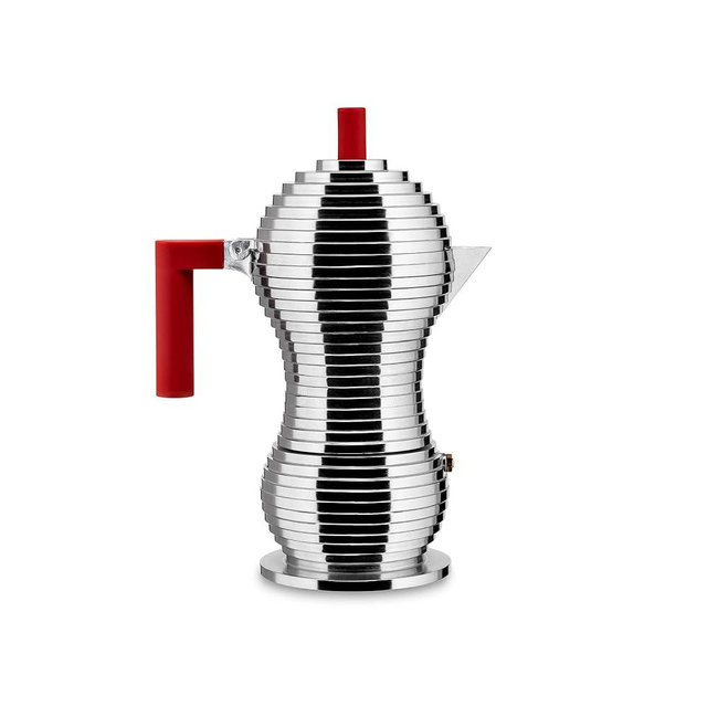 Alessi MDL02/6 R Pulcina Stove Top Espresso 6 Cup Coffee Maker in Aluminum Casting Handle And Knob in Pa, Red