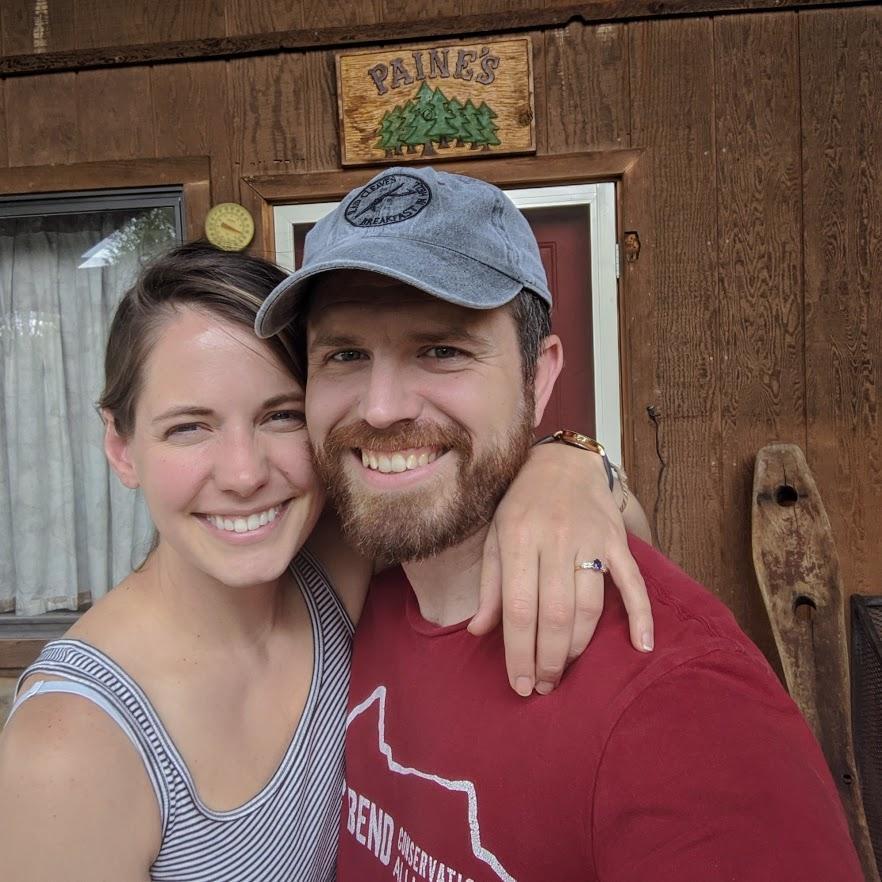 Happily engaged! Right after Sarah said yes (we're pretty sure she did anyway... we do know she cried!). Steve proposed at the family cabin where Sarah's parents got engaged about 37 years prior