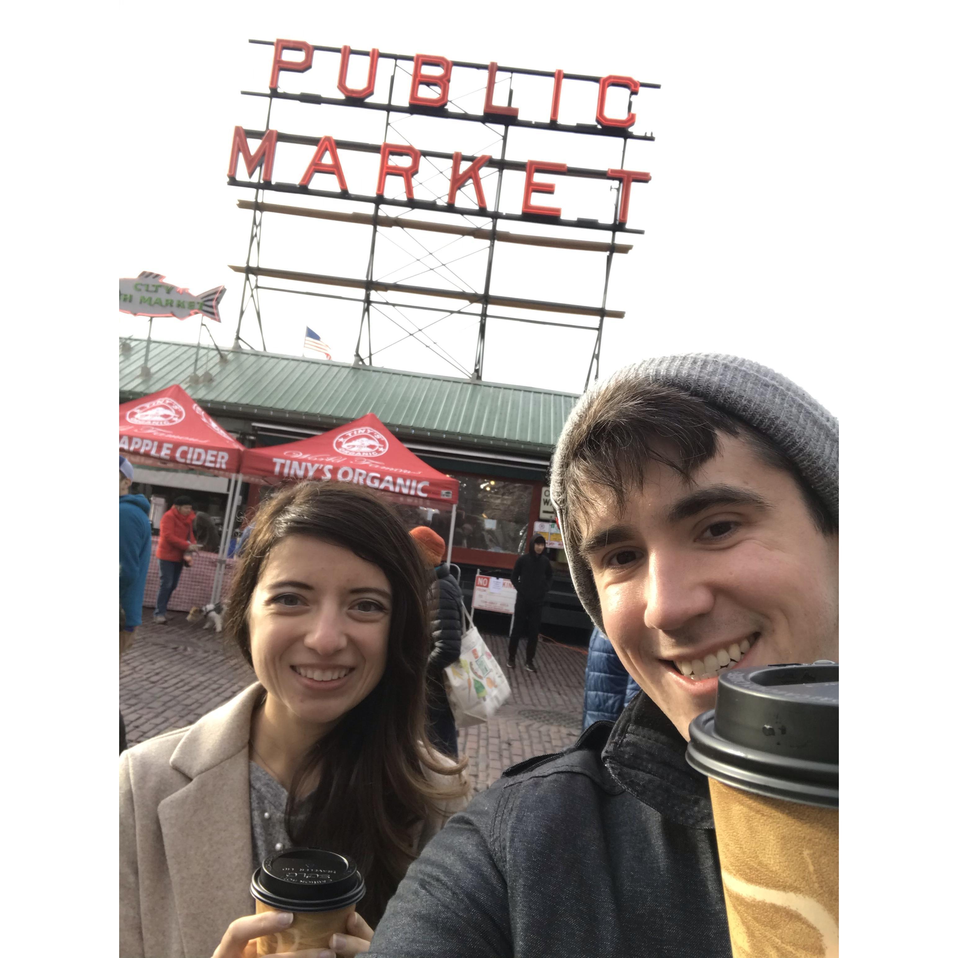 Public Market Seattle, Washington with hot apple cider