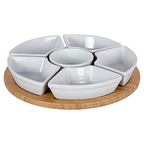 CTG 70438 Chip and Dip Serving Bowls with Lazy Susan, 14 x 14 inches, White