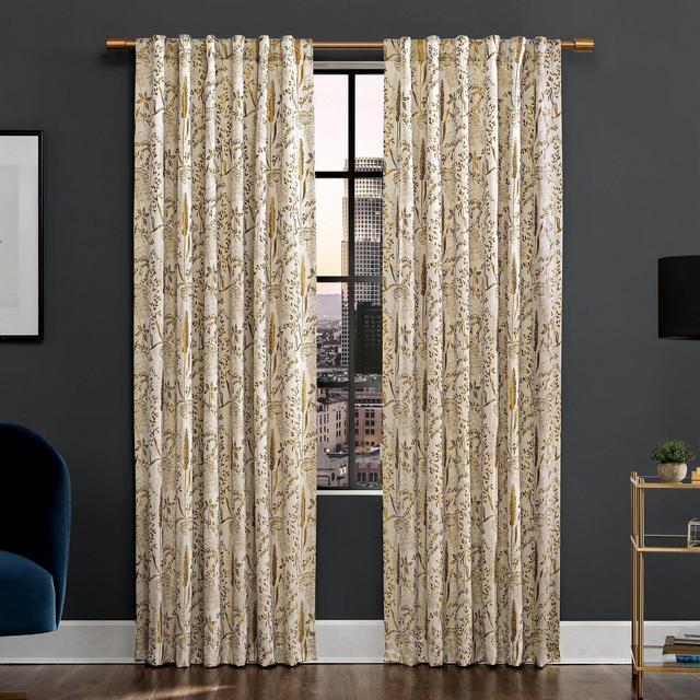 84"x52" Aubry Shimmering Floral Blackout Back Tab Curtain Panel Gold - Scott Living
