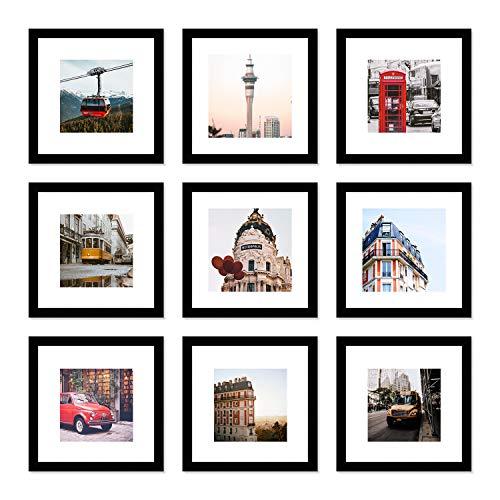 WOOD MEETS COLOR 12x12 Picture Frames Set Wall Gallery Collage Frames Photo Mats (9-12x12)
