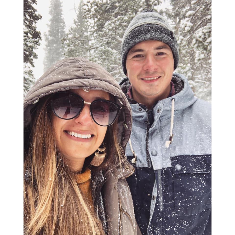 Hiking in the Rocky Mountains! This was the day before the engagement. Corey brought the ring here but didn't propose since it was blizzarding. Said he was afraid to lose the ring in the snow.