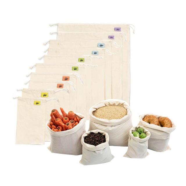 10 Pack Cotton Muslin Reusable Produce Bags with Drawstrings