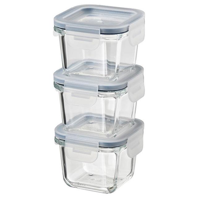 Food container with lid, square/glass, 6 oz