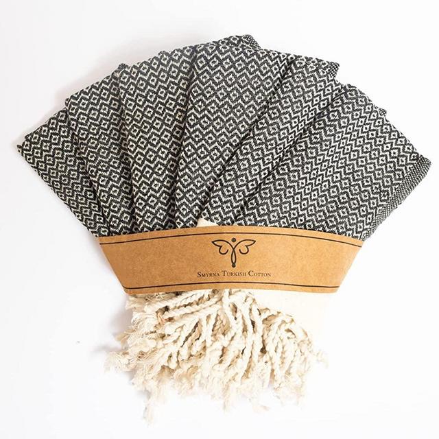 Smyrna Turkish Cotton Kitchen Dish Towels Pack of 6 | 100% Natural Cotton,12x12 Inches | Machine Washable Wash Cloths | Ultra Soft, Absorbent, Prewashed and Quick Dry Turkish Dish Towels (Dark Gray)