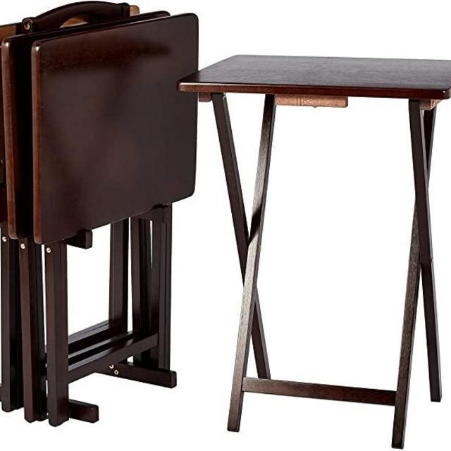 Amazon Basics Classic TV Dinner Folding Trays with Storage Rack, Espresso - Set of 4