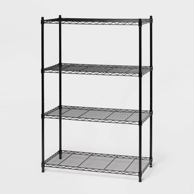 4 Tier Wide Wire Shelving Black - Brightroom™