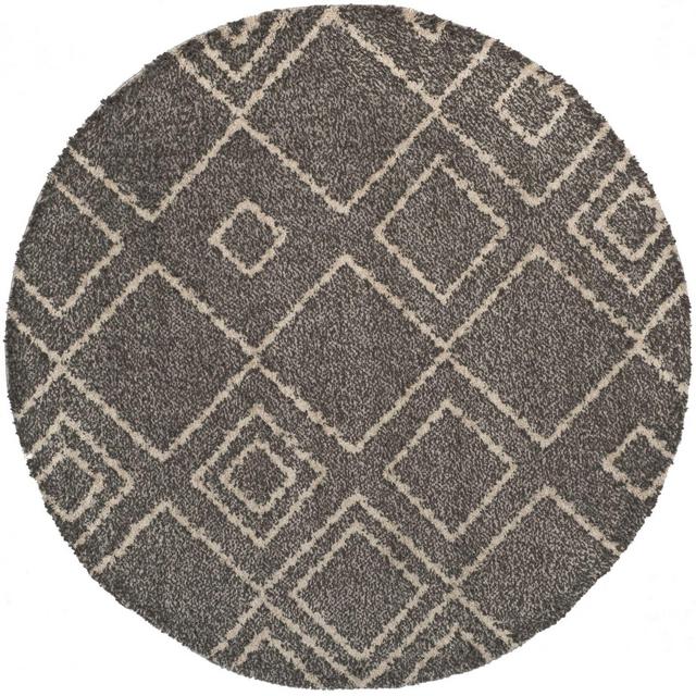 Safavieh Arizona 6-Foot 6-Inch Round Shag Area Rug in Brown/Ivory