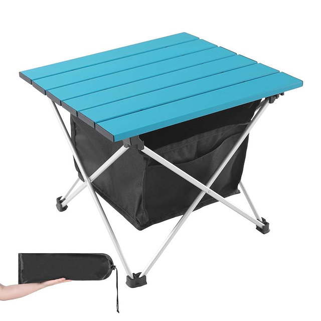 Grope Portable Camping Table Ultralight Aluminum Camp Table with Storage Bag,Beach Table for Sand with Carrying Bag,Prefect for Outdoor,Picnic,BBQ,Cooking,Festival (Blue with Storage Bag-M)