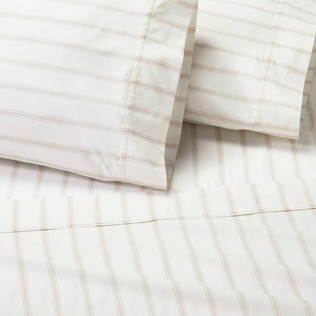 4pc California King Cotton Percale Tick Stripe Sheet Set Pebble - Hearth & Hand™ with Magnolia