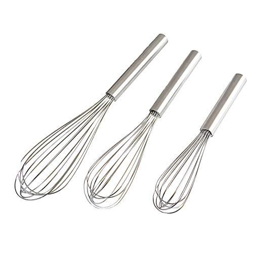Stainless Steel Whisks with 3 Packs 8"+10"+12" Kitchen Whisk Set Kitchen Whip Kitchen Utensils Wire Whisk Balloon Whisk Set for Blending Whisking Beating and Stirring
