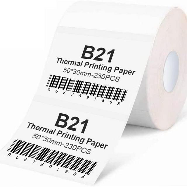 NIIMBOT B21 Label Maker Tape Adapted Sticker Labels Print Paper Shipping Address Labeling Tape Replacement Glossy Waterproof Oilproof Tear-Proof (White-5030)