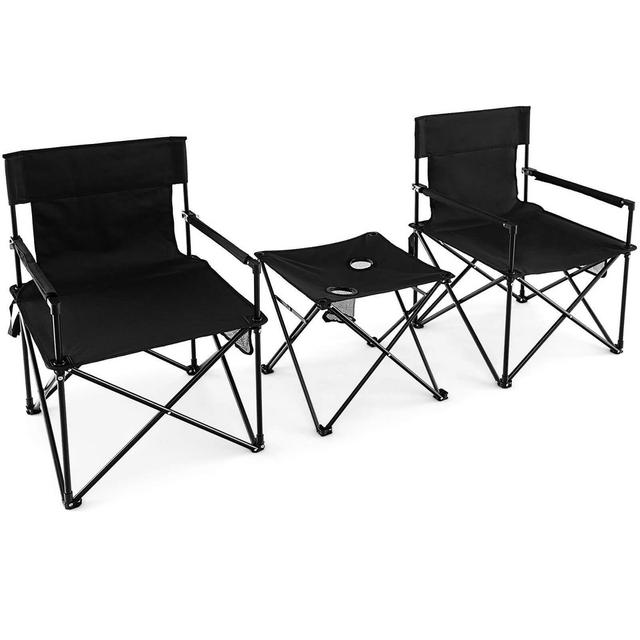 Costway Folding Camping Chair Set of 3 Portable Lawn Chair & Side Table w/ 2 Cup Holders