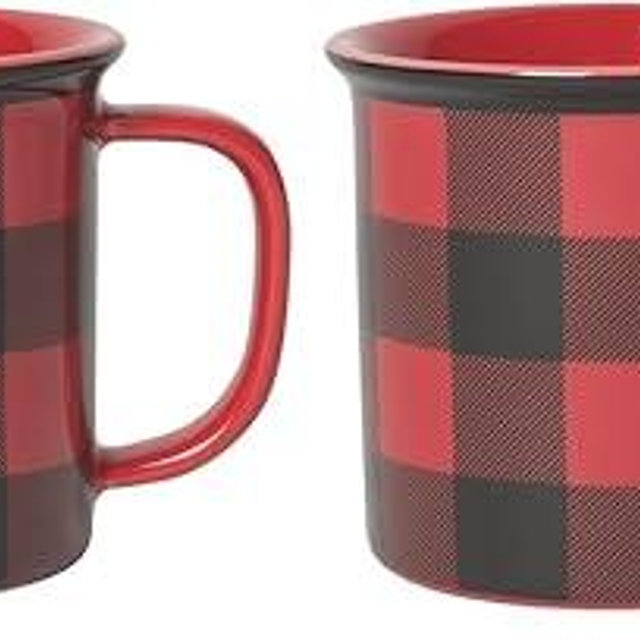 Now Designs Red Buffalo Check Heritage Stoneware Mug 12 oz, Set of 2 (Pack of 2)