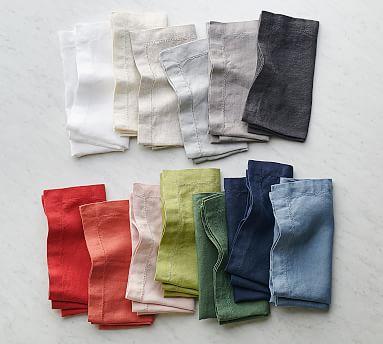 Classic Belgian Flax Linen Hemstitch Napkins in Ivory