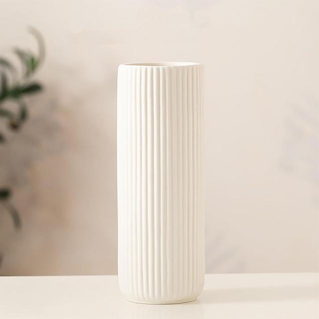 Ceramic Flower Vase,8 INCH Ceramic Vase for Lego Flowers,Tulip,Pampas Grass,White Vase for,Small Vase for Centerpieces, Home Living Room Dining Table Farmhouse Office Decor (White)