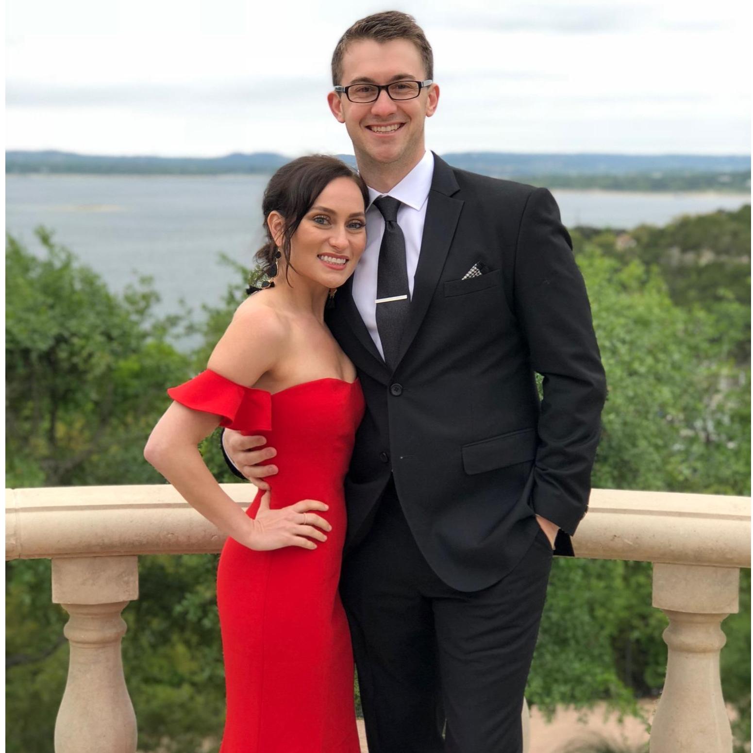 The first wedding they attending together - Austin Texas! The glasses are purely decorative.