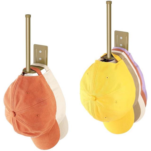 Durmmur 2 Pack Hat Racks for Baseball Caps, Stainless Steel Hat Organizer for Baseball Cap, Hat Holder Storage Organizer, Hat Hanger Strong Adhesive/Wall Drilled for Door, Bedroom, Closet(Gold 6 in)