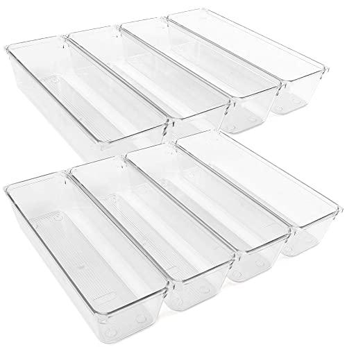 LotFancy Clear Plastic Drawer Organizers, 8 Pcs Storage Tray for Utensil, Silverware, Cutlery in Kitchen, Bathroom, Cabinet Drawer, Stackable Makeup Vanity Bin Divider, 9”×3”×2”