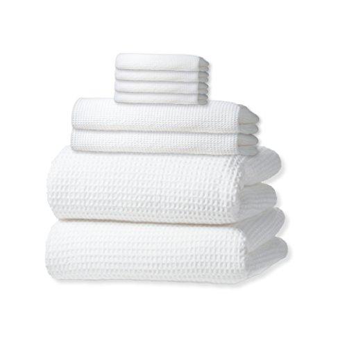 Gilden Tree 100% Natural Cotton Classic Waffle Weave Bath Towel Set with Bath Mat (White)