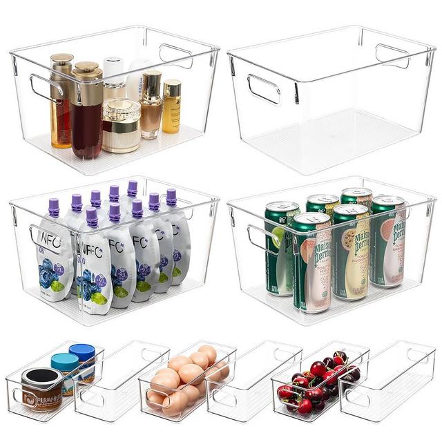 Tiawudi Clear Plastic Storage Bins, 4 Large and 6 Small Stackable Storage Containers for Pantry Organization, Organizer Bins for Home, Kitchen, Bathroom, Office, Cabinet Shelf Organizers, Set of 10