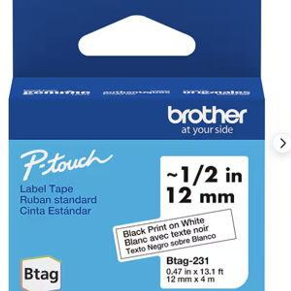 Brother P-touch Btag Label Tape, 1/2" x 13.1' (12mm x 4m), Black on White (BTAG231) | Staples