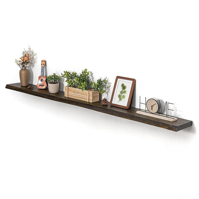 Dreamland 72 inch Floating Shelves for Wall Solid Elm Wood Live Edge Wall Mounted Shelves|Rustic Long Floating Shelves with Invisible Bracket for Bathroom Living Room Kitchen|Walnut, 1 Pack