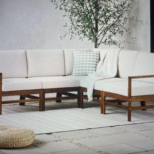 5-Piece Modern Chevron Acacia Outdoor Corner Sectional