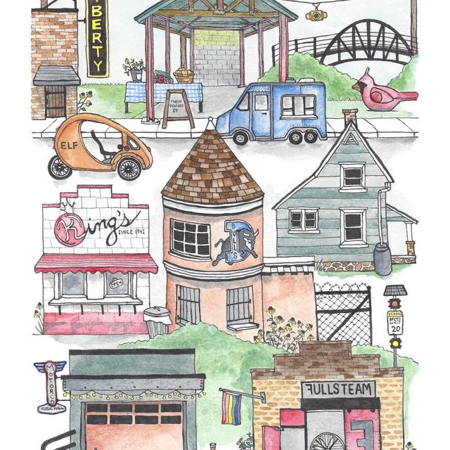 Durham NC Central Park District Watercolor Print