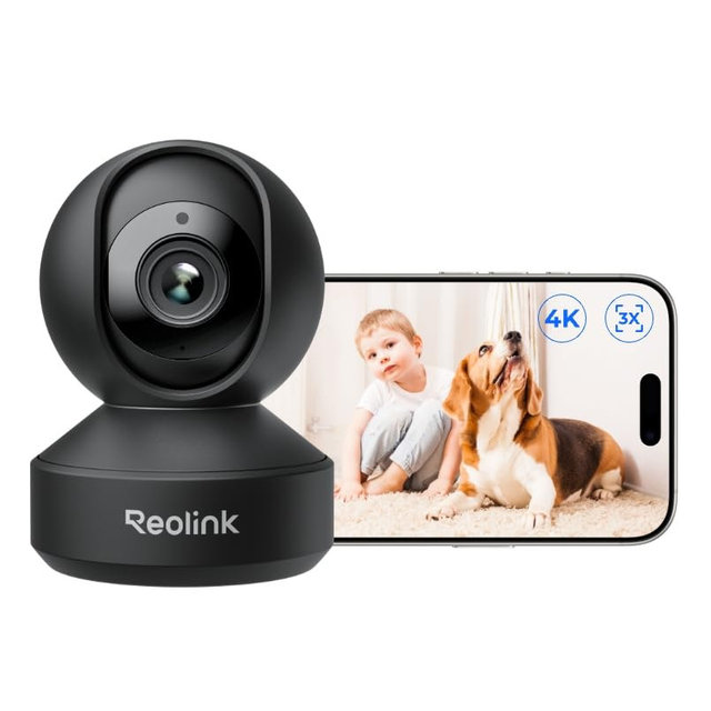 REOLINK 4K Pan & Tilt Dual-Band Wi-Fi 6 Indoor Security Camera with 3X Optical Zoom, Auto Tracking, People/Pet Detection, Crying Sound Alerts, Privacy Mode, Bluetooth-Assisted Setup, E1 Zoom Black