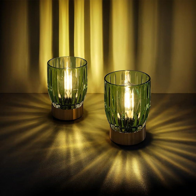 Soilsiu 2-Pack Battery Operated Table Lamps with Timer, Cordless Bedside Lamp for Home Decor, Decorative Lamp for Living Room Bedroom Tabletop Entryway Gift (Green - Wave Pattern)