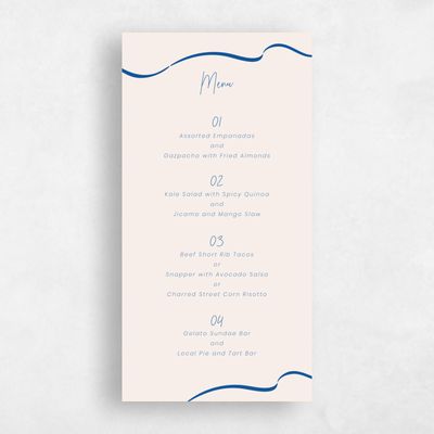 Cobalt, Blue Wedding Menu - Cosette