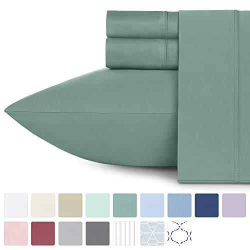 600 Thread Count Best Sheets 100% Cotton Sheets - Sage Extra Long-staple Cotton Queen Sheet For Bed, Fits Mattress 16'' Deep Pocket, Breathable & Silky Sateen Weave 4 Piece Sheets Set
