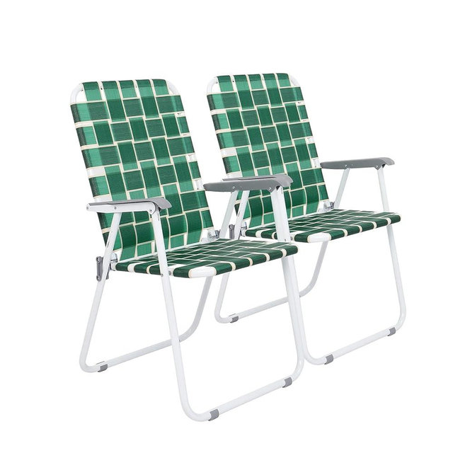 VINGLI Patio Lawn Webbed Folding Chairs Set of 2, Outdoor Beach Chair Portable Dining Chair for Outdoor Yard, Garden (Dark Green, Classic)