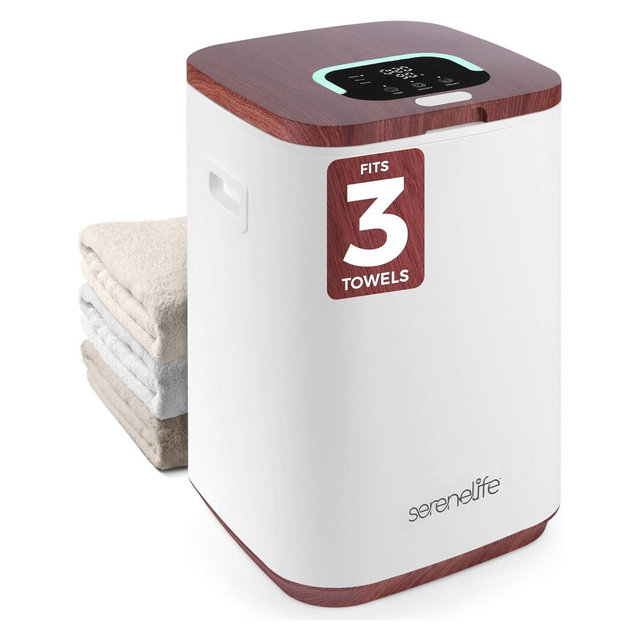 SereneLife 23L Hot Towel Warmer Bucket with Timer Function, Fits 2 Large Towels - Wood