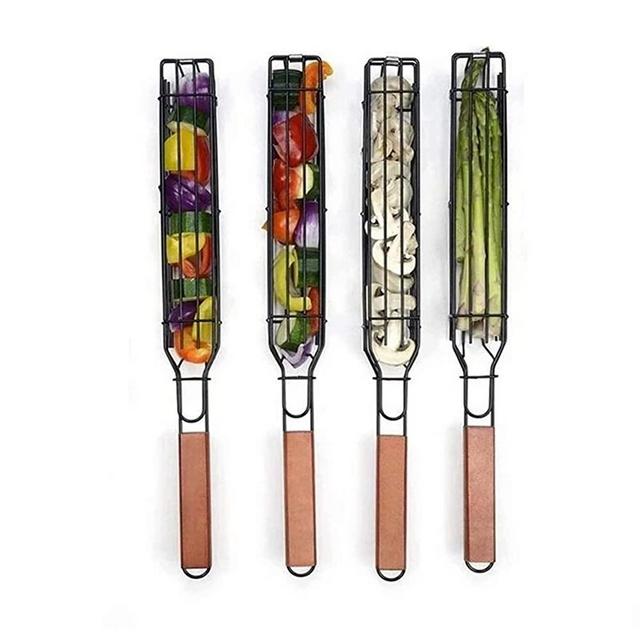Kabob Grilling Baskets Set of 4, Outdoor BBQ Barbecue Grill Accessories for Vegetables, Shrimps, Meat and Hot Dog