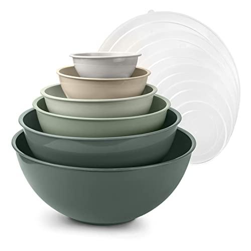 Cook with Color Mixing Bowls with Lids - 12 Piece Plastic Nesting Bowls Set includes 6 Prep Bowls and 6 Lids, Microwave Safe Mixing Bowl Set (Green)