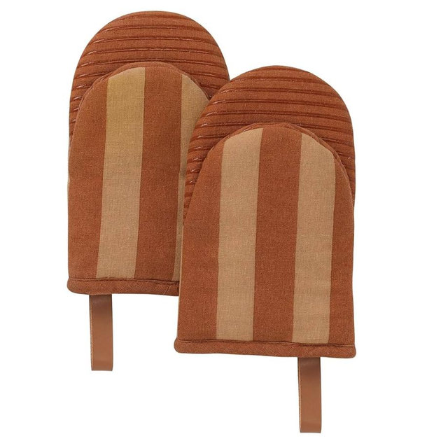 Folkulture Mini Oven Mitts Heat Resistant | (5.75x9) Set of 2 Orange Oven Mittens | Short Oven Gloves with Hanging Loop, Oven Mits | Kitchen Mittens for Home, Small Oven Accessories for Baking