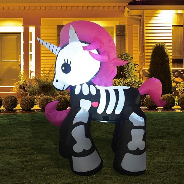 GOOSH 6FT Inflatable Halloween Decorations Inflatables Skeleton Unicorn,Blow Up Skeleton Unicorn Halloween Outdoor Yard Decorations