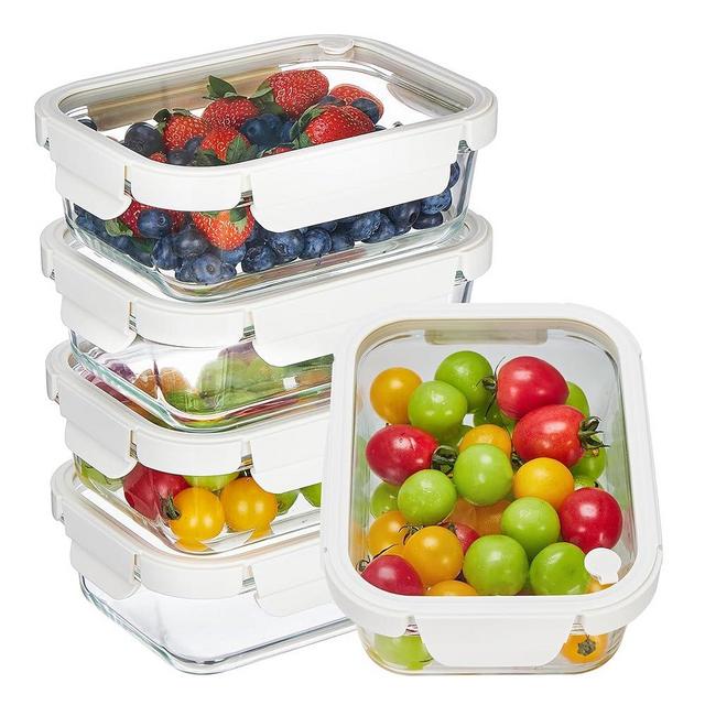Vtopmart 5 Pack 35oz Glass Food Containers with Glass-Lids & Air Vent, Meal Prep Food Container Sets, Reusable Lunch box for leftovers, Save for Microwave, Oven, Freezer, and Dishwasher, BPA Free